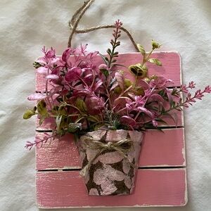 Rustic Pink Faux Floral Wall Decor. Hand painted and designed. New.